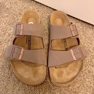 Birkenstock, brown suede “Arizona” style sandals, size 9.